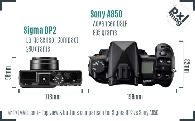 Sigma DP2 vs Sony A850 top view buttons comparison