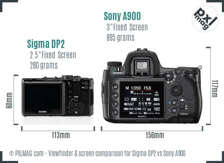 Sigma DP2 vs Sony A900 Screen and Viewfinder comparison