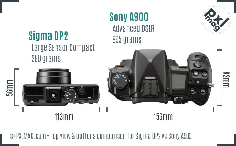 Sigma DP2 vs Sony A900 top view buttons comparison