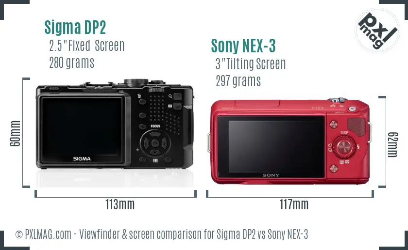 Sigma DP2 vs Sony NEX-3 Screen and Viewfinder comparison