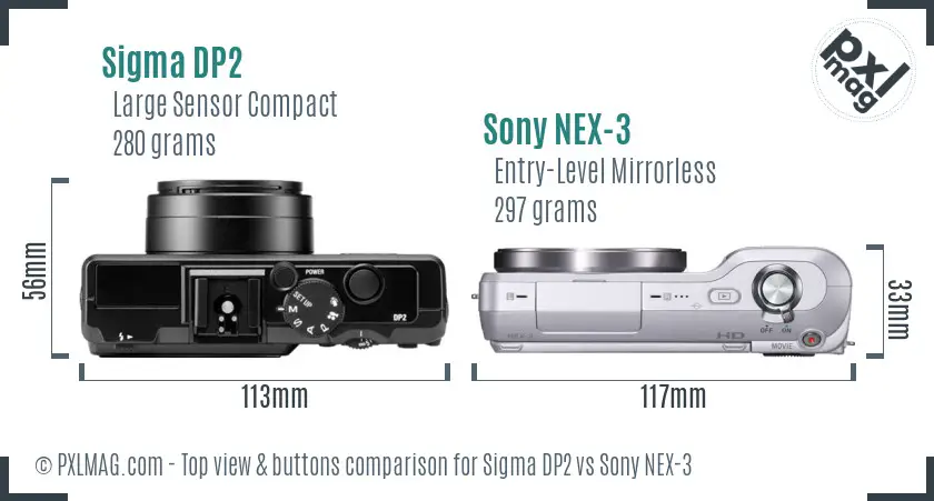 Sigma DP2 vs Sony NEX-3 top view buttons comparison