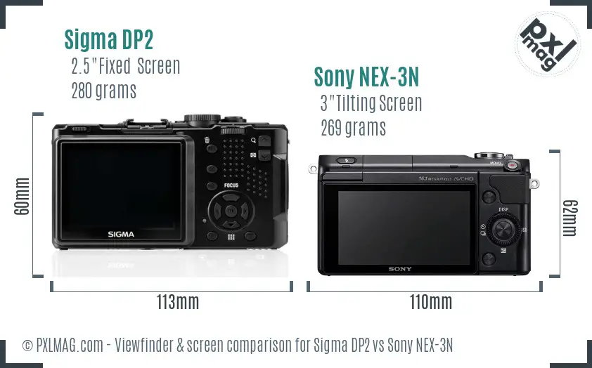 Sigma DP2 vs Sony NEX-3N Screen and Viewfinder comparison