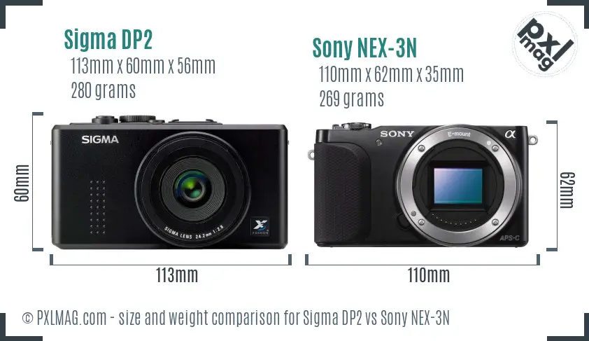 Sigma DP2 vs Sony NEX-3N size comparison