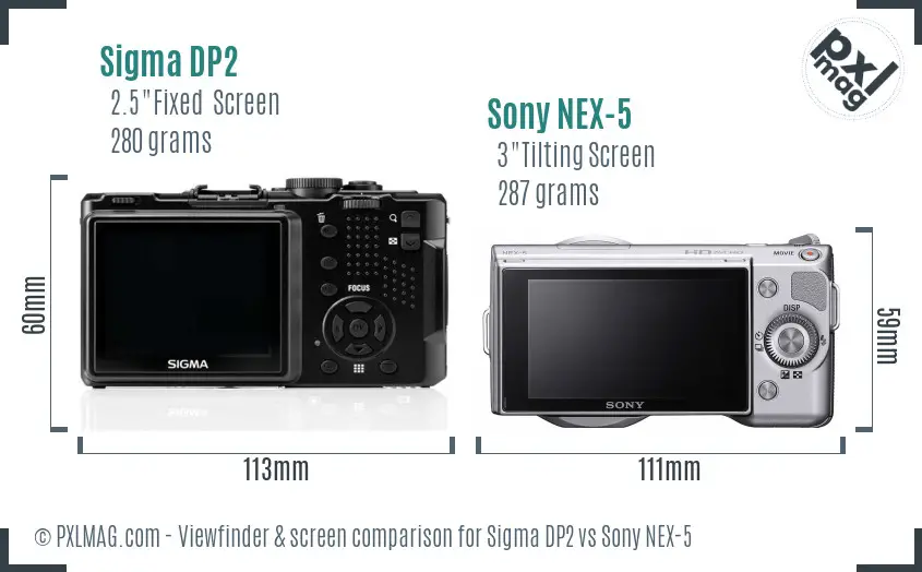 Sigma DP2 vs Sony NEX-5 Screen and Viewfinder comparison
