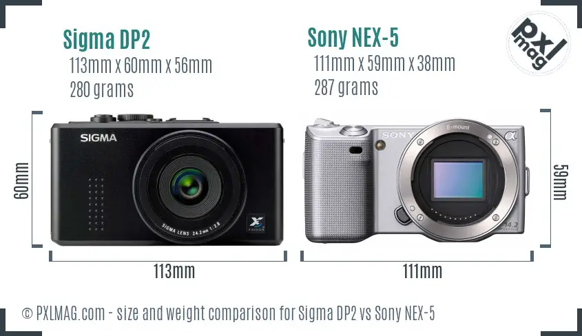 Sigma DP2 vs Sony NEX-5 size comparison
