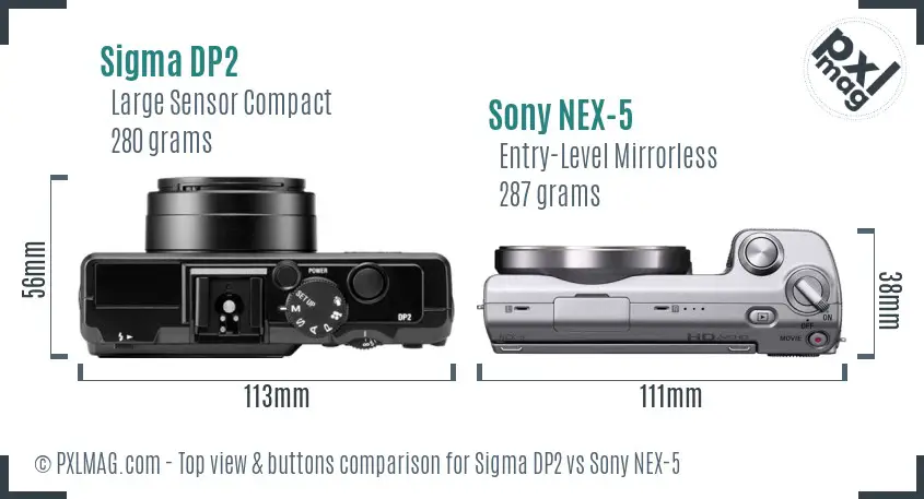 Sigma DP2 vs Sony NEX-5 top view buttons comparison