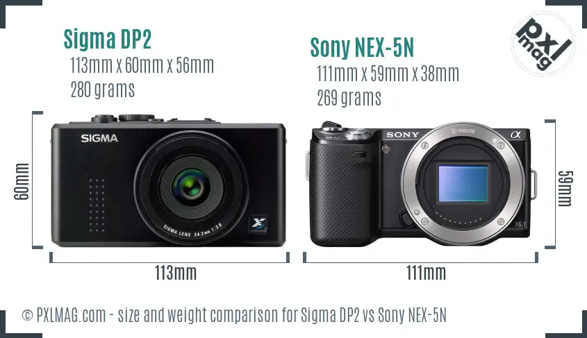 Sigma DP2 vs Sony NEX-5N size comparison