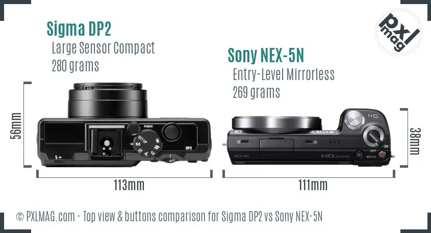 Sigma DP2 vs Sony NEX-5N top view buttons comparison