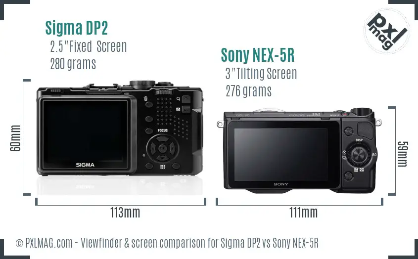 Sigma DP2 vs Sony NEX-5R Screen and Viewfinder comparison