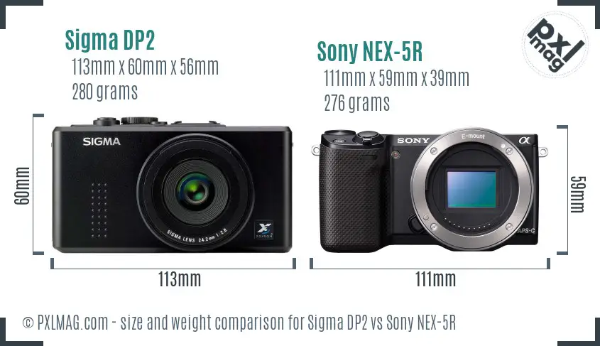 Sigma DP2 vs Sony NEX-5R size comparison