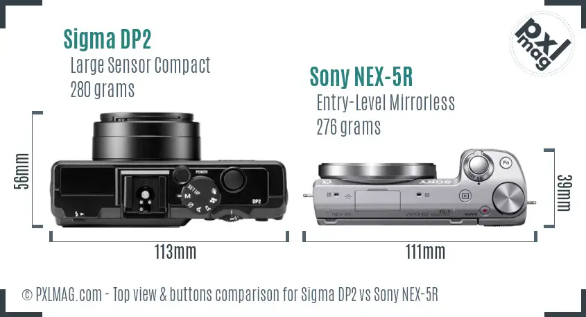 Sigma DP2 vs Sony NEX-5R top view buttons comparison