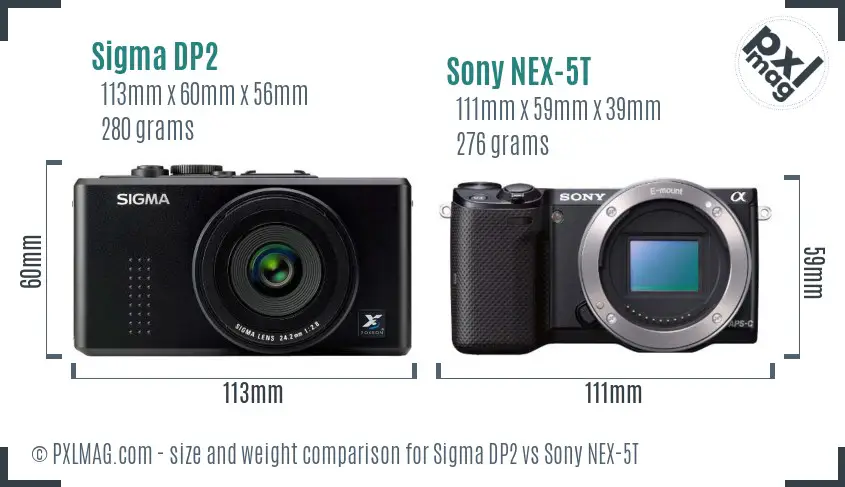 Sigma DP2 vs Sony NEX-5T size comparison