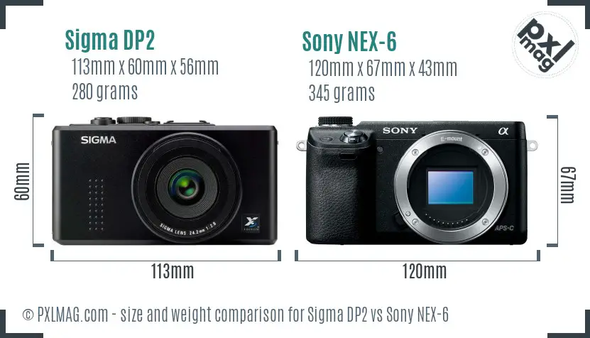 Sigma DP2 vs Sony NEX-6 size comparison