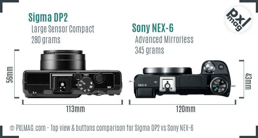 Sigma DP2 vs Sony NEX-6 top view buttons comparison