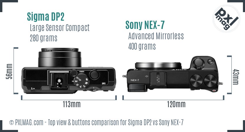 Sigma DP2 vs Sony NEX-7 top view buttons comparison