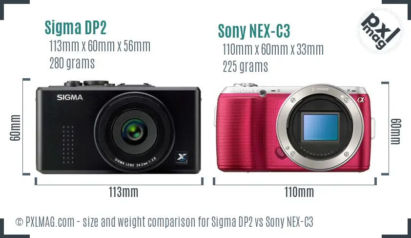 Sigma DP2 vs Sony NEX-C3 size comparison