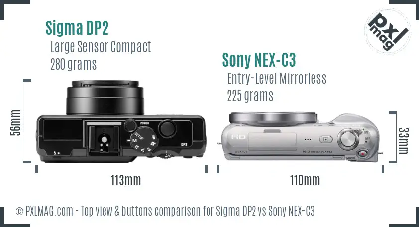Sigma DP2 vs Sony NEX-C3 top view buttons comparison