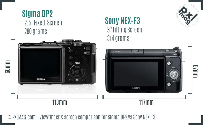 Sigma DP2 vs Sony NEX-F3 Screen and Viewfinder comparison