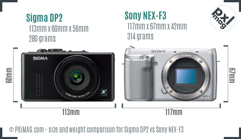 Sigma DP2 vs Sony NEX-F3 size comparison