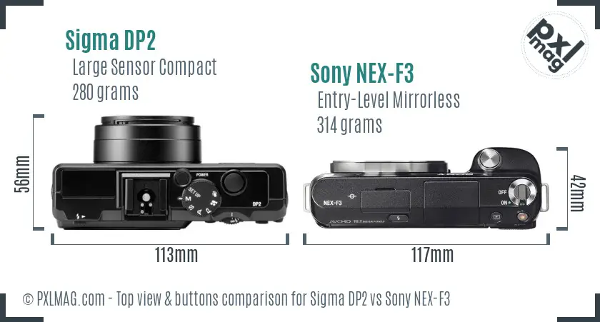 Sigma DP2 vs Sony NEX-F3 top view buttons comparison