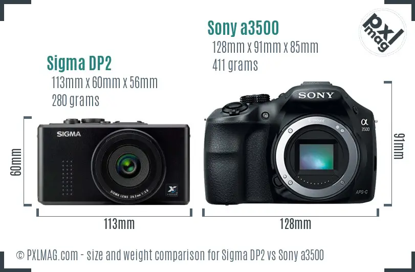 Sigma DP2 vs Sony a3500 size comparison