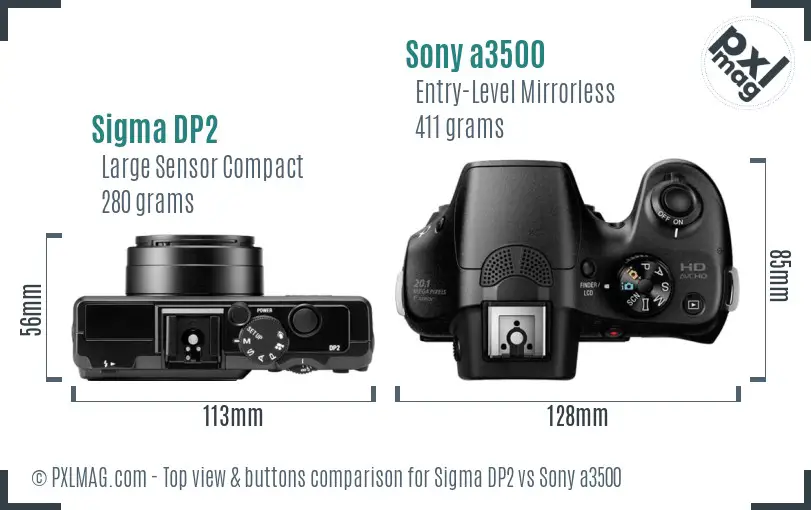 Sigma DP2 vs Sony a3500 top view buttons comparison