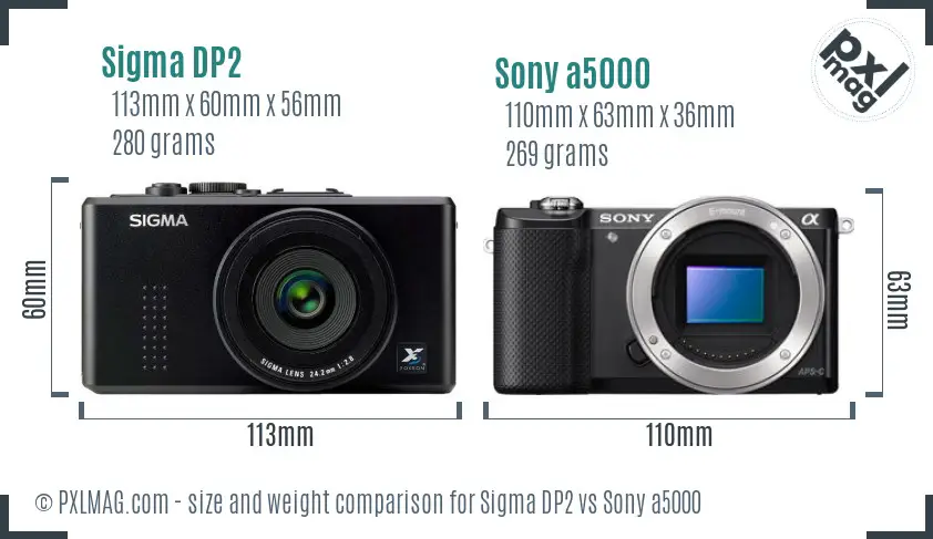 Sigma DP2 vs Sony a5000 size comparison