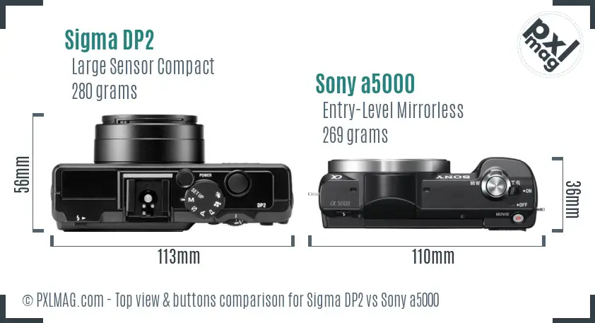 Sigma DP2 vs Sony a5000 top view buttons comparison