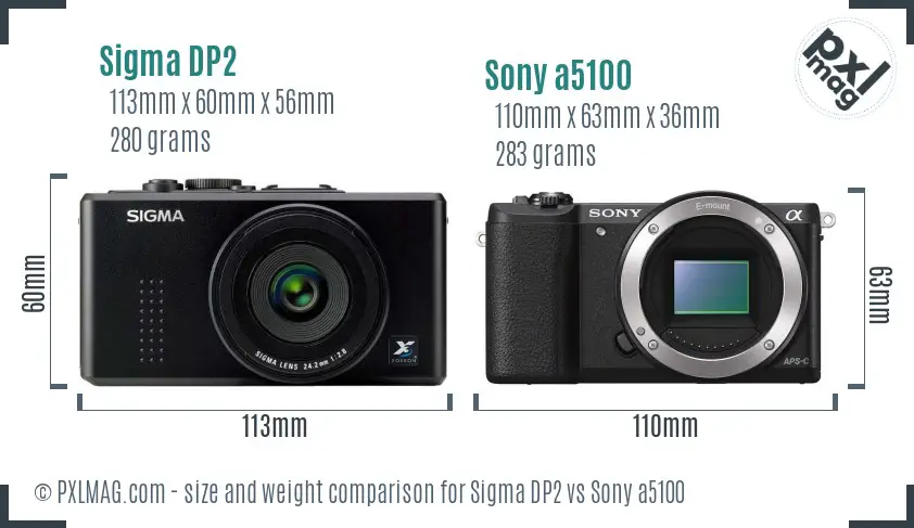 Sigma DP2 vs Sony a5100 size comparison