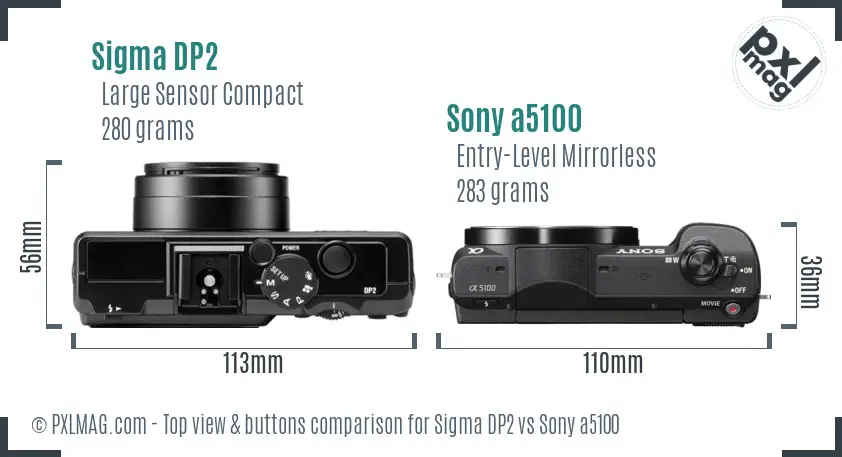 Sigma DP2 vs Sony a5100 top view buttons comparison
