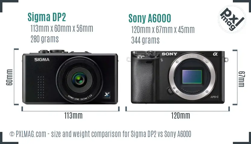 Sigma DP2 vs Sony A6000 size comparison