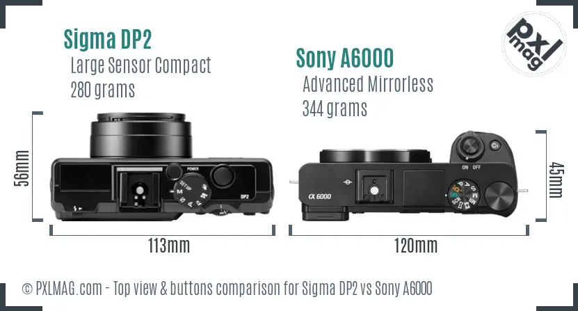 Sigma DP2 vs Sony A6000 top view buttons comparison