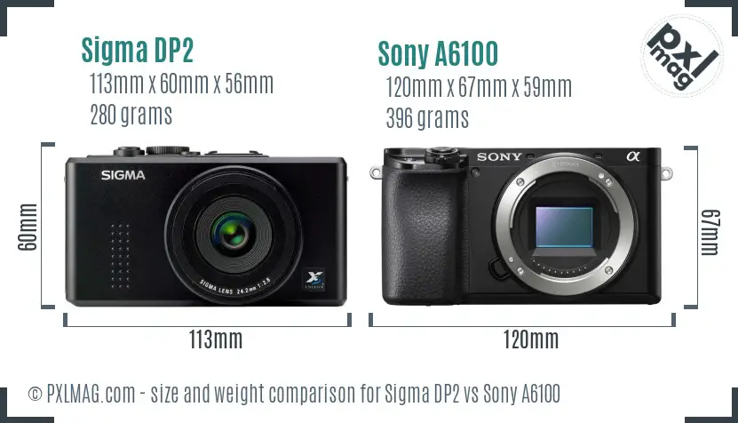 Sigma DP2 vs Sony A6100 size comparison