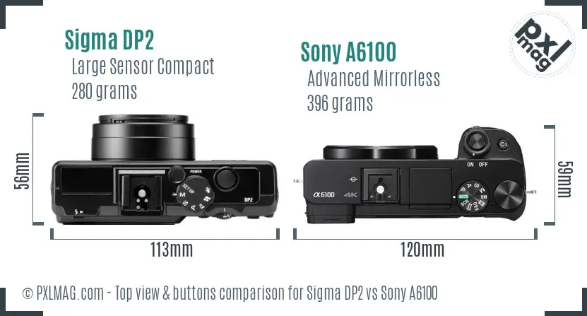 Sigma DP2 vs Sony A6100 top view buttons comparison