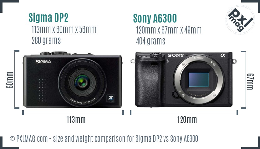 Sigma DP2 vs Sony A6300 size comparison
