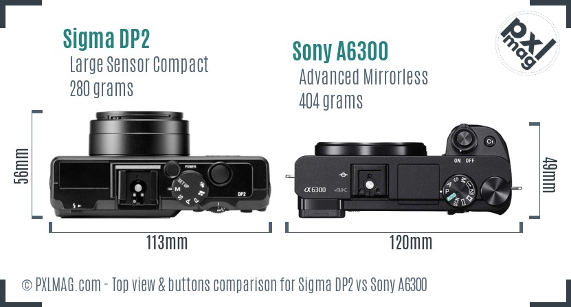 Sigma DP2 vs Sony A6300 top view buttons comparison