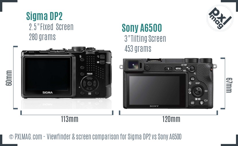 Sigma DP2 vs Sony A6500 Screen and Viewfinder comparison