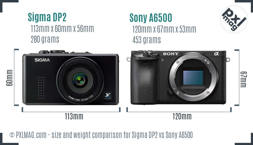 Sigma DP2 vs Sony A6500 size comparison