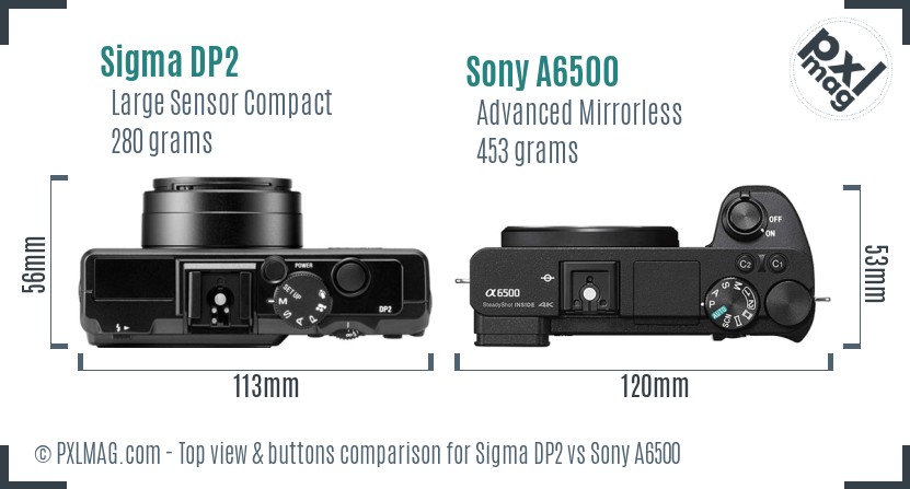 Sigma DP2 vs Sony A6500 top view buttons comparison