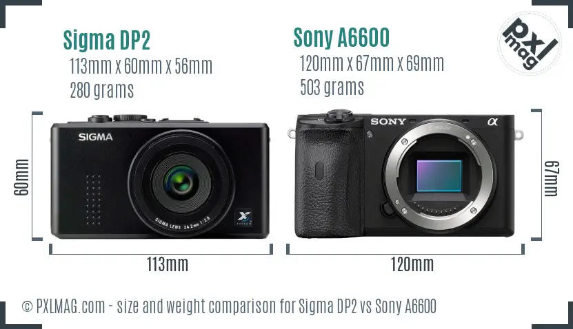 Sigma DP2 vs Sony A6600 size comparison