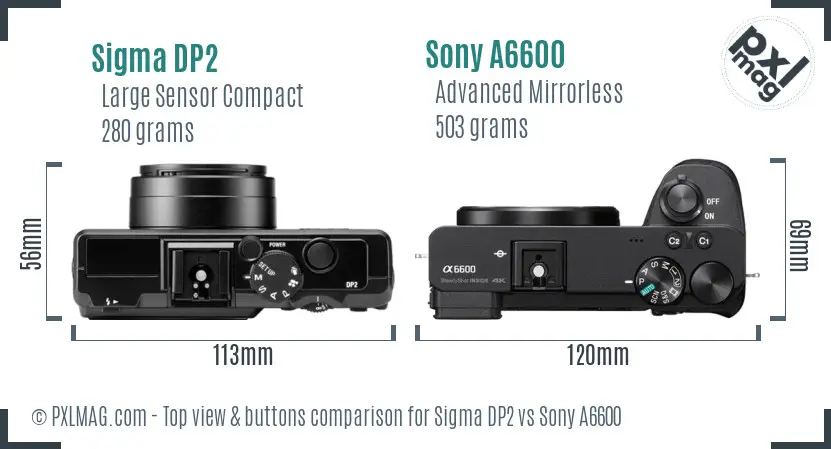 Sigma DP2 vs Sony A6600 top view buttons comparison