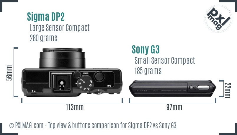 Sigma DP2 vs Sony G3 top view buttons comparison
