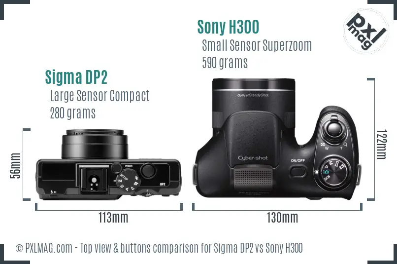 Sigma DP2 vs Sony H300 top view buttons comparison