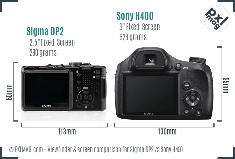 Sigma DP2 vs Sony H400 Screen and Viewfinder comparison
