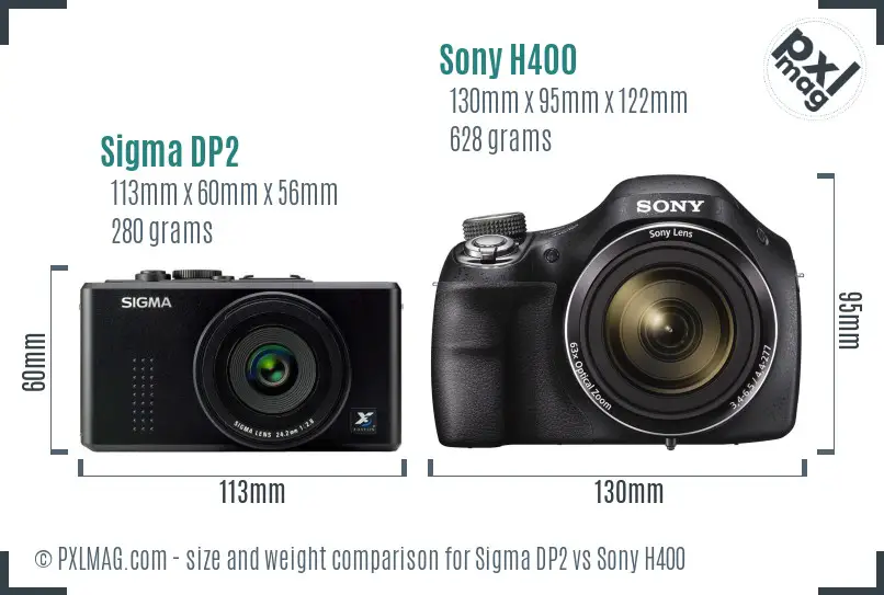 Sigma DP2 vs Sony H400 size comparison