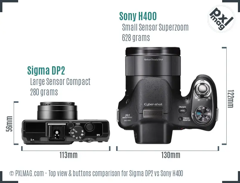 Sigma DP2 vs Sony H400 top view buttons comparison