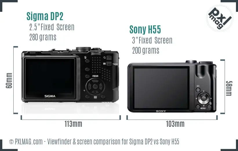 Sigma DP2 vs Sony H55 Screen and Viewfinder comparison
