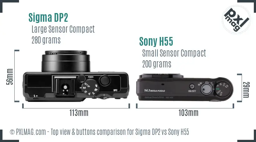 Sigma DP2 vs Sony H55 top view buttons comparison