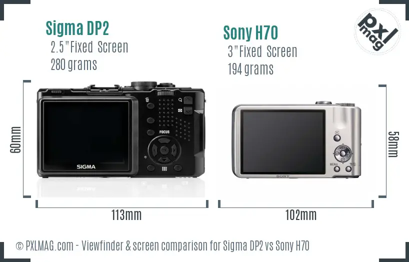 Sigma DP2 vs Sony H70 Screen and Viewfinder comparison