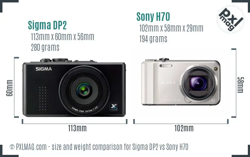 Sigma DP2 vs Sony H70 size comparison